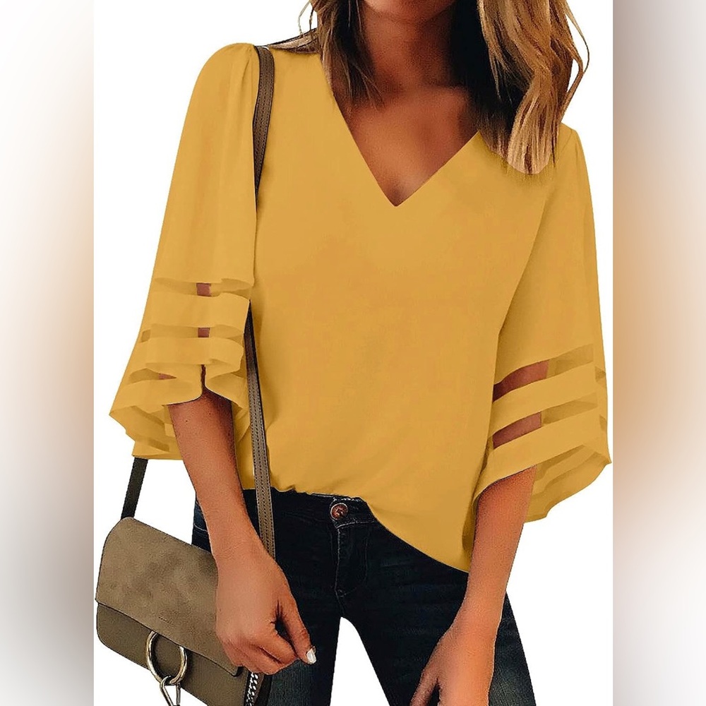 Mustard yellow flowy sleeve blouse